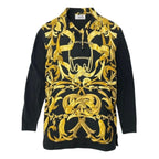 Hermes Vintage Silk Contrast Knit Polo Shirt Long Sleeve Scarf Pattern