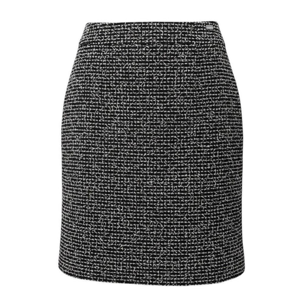 Chanel Vintage Tweed Skirt Knee Length Logo Plate White Wool