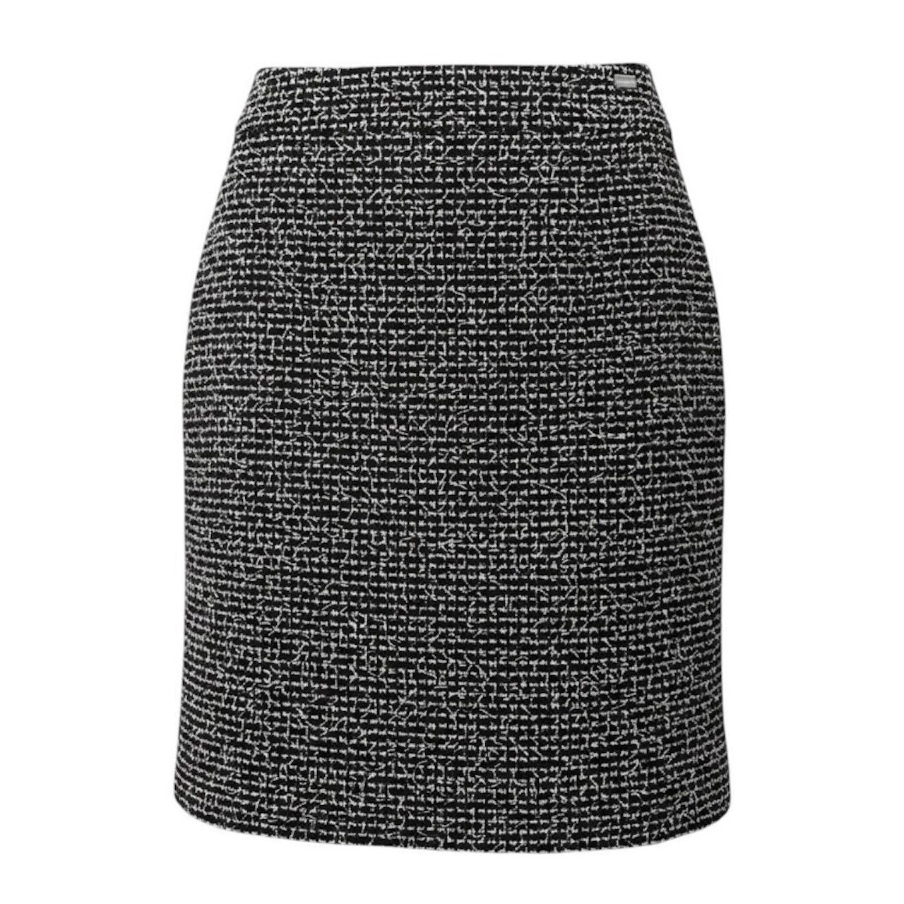 Chanel Vintage Tweed Skirt Knee Length Logo Plate White Wool