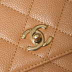 Chanel Top Handle Bag Handbag CC Logo Quilted Caviar Leather Beige Gold — view 8