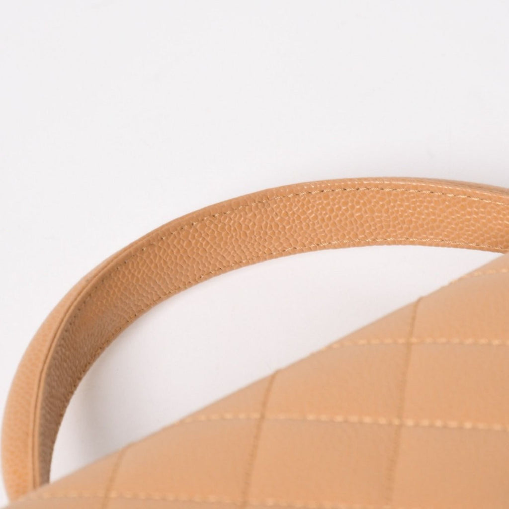 Chanel Top Handle Bag Handbag CC Logo Quilted Caviar Leather Beige Gold — view 7
