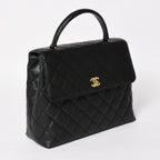 Chanel Quilted CC Logo CC Handbag Top Handle Turnlock Caviar Leather Black Gold — view 3