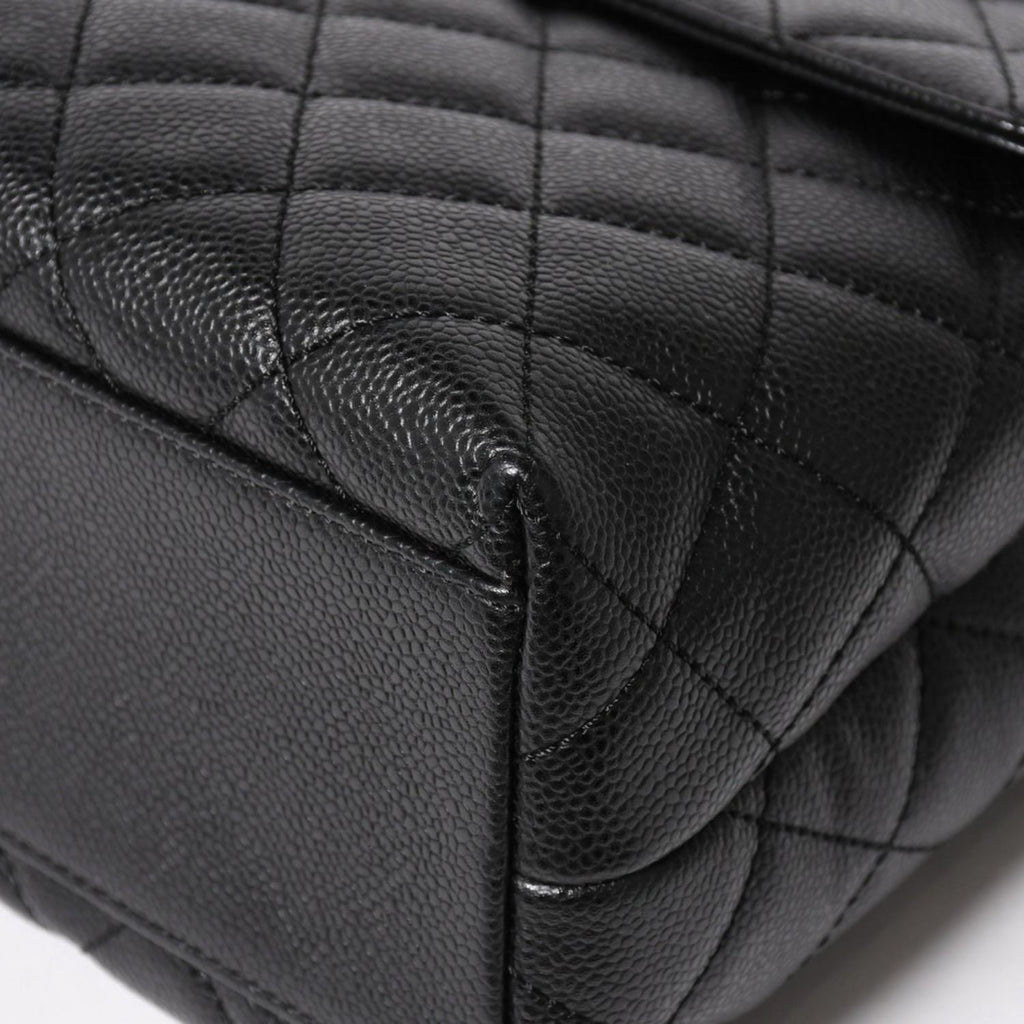 Chanel Quilted CC Logo CC Handbag Top Handle Turnlock Caviar Leather Black Gold — view 8