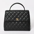 Chanel Quilted CC Logo CC Handbag Top Handle Turnlock Caviar Leather Black Gold