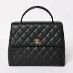 Chanel Quilted CC Logo CC Handbag Top Handle Turnlock Caviar Leather Black Gold