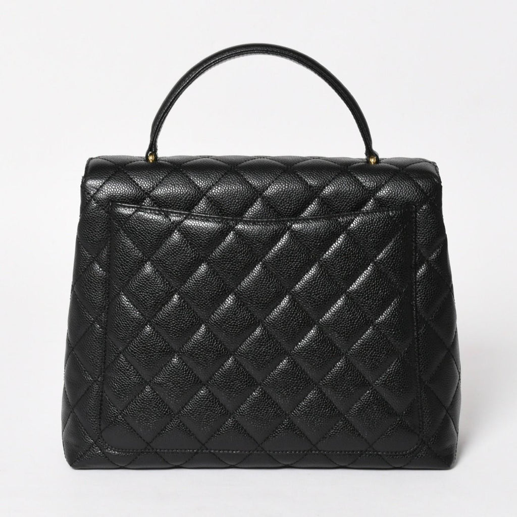 Chanel Quilted CC Logo CC Handbag Top Handle Turnlock Caviar Leather Black Gold — view 2