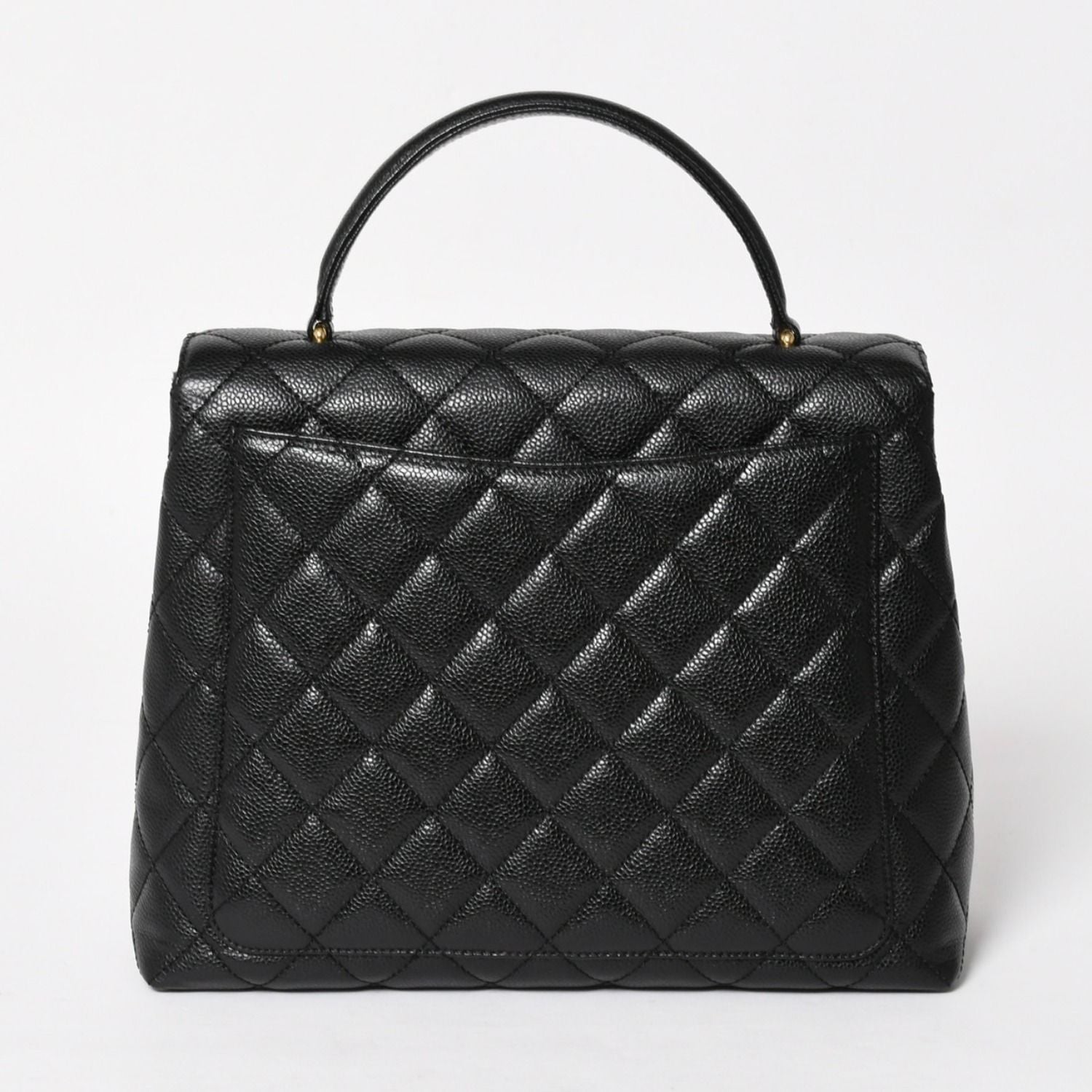 Chanel Quilted CC Logo CC Handbag Top Handle Turnlock Caviar Leather Black Gold — view 2