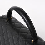 Chanel Quilted CC Logo CC Handbag Top Handle Turnlock Caviar Leather Black Gold — view 4
