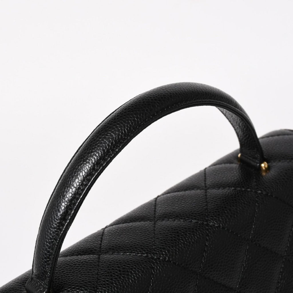Chanel Quilted CC Logo CC Handbag Top Handle Turnlock Caviar Leather Black Gold — view 5