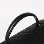 Chanel Quilted CC Logo CC Handbag Top Handle Turnlock Caviar Leather Black Gold — view 5