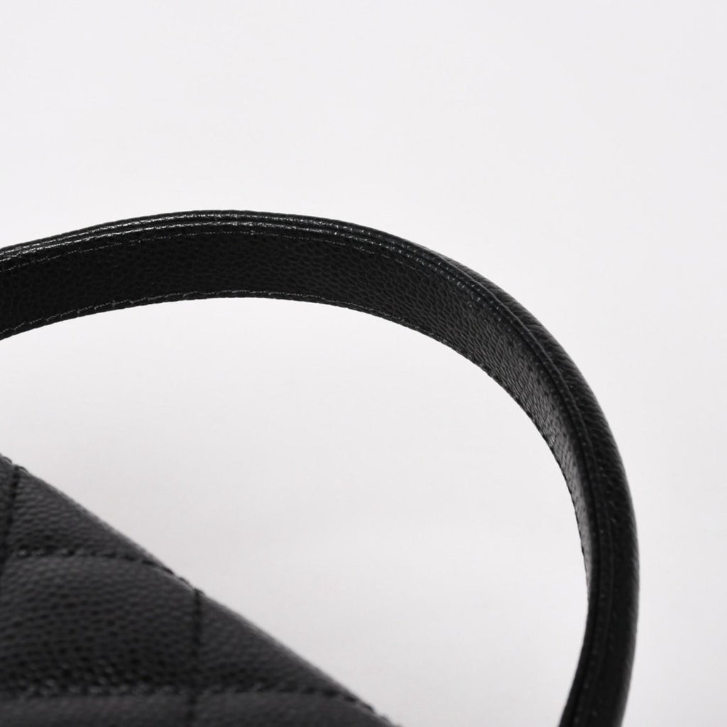 Chanel Quilted CC Logo CC Handbag Top Handle Turnlock Caviar Leather Black Gold — view 6