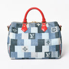 Louis Vuitton Speedy 30 Monogram Denim Square Patchwork Blue Red Gold Handbag — view 2