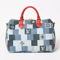 Louis Vuitton Speedy 30 Monogram Denim Square Patchwork Blue Red Gold Handbag