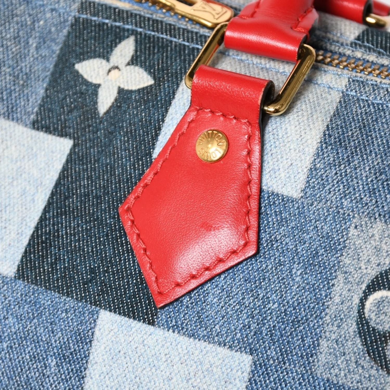 Louis Vuitton Speedy 30 Monogram Denim Square Patchwork Blue Red Gold Handbag — view 8