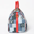 Louis Vuitton Speedy 30 Monogram Denim Square Patchwork Blue Red Gold Handbag — view 4