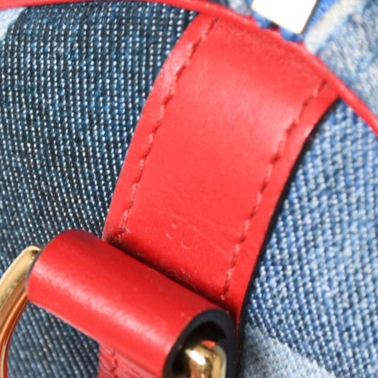 Louis Vuitton Speedy 30 Monogram Denim Square Patchwork Blue Red Gold Handbag — view 7
