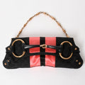 Gucci Horsebit Chain Clutch Shoulder Bag GG Canvas Silk Bamboo Black Pink Gold