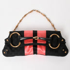 Gucci Horsebit Chain Clutch Shoulder Bag GG Canvas Silk Bamboo Black Pink Gold