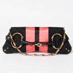 Gucci Horsebit Chain Clutch Shoulder Bag GG Canvas Silk Bamboo Black Pink Gold — view 2