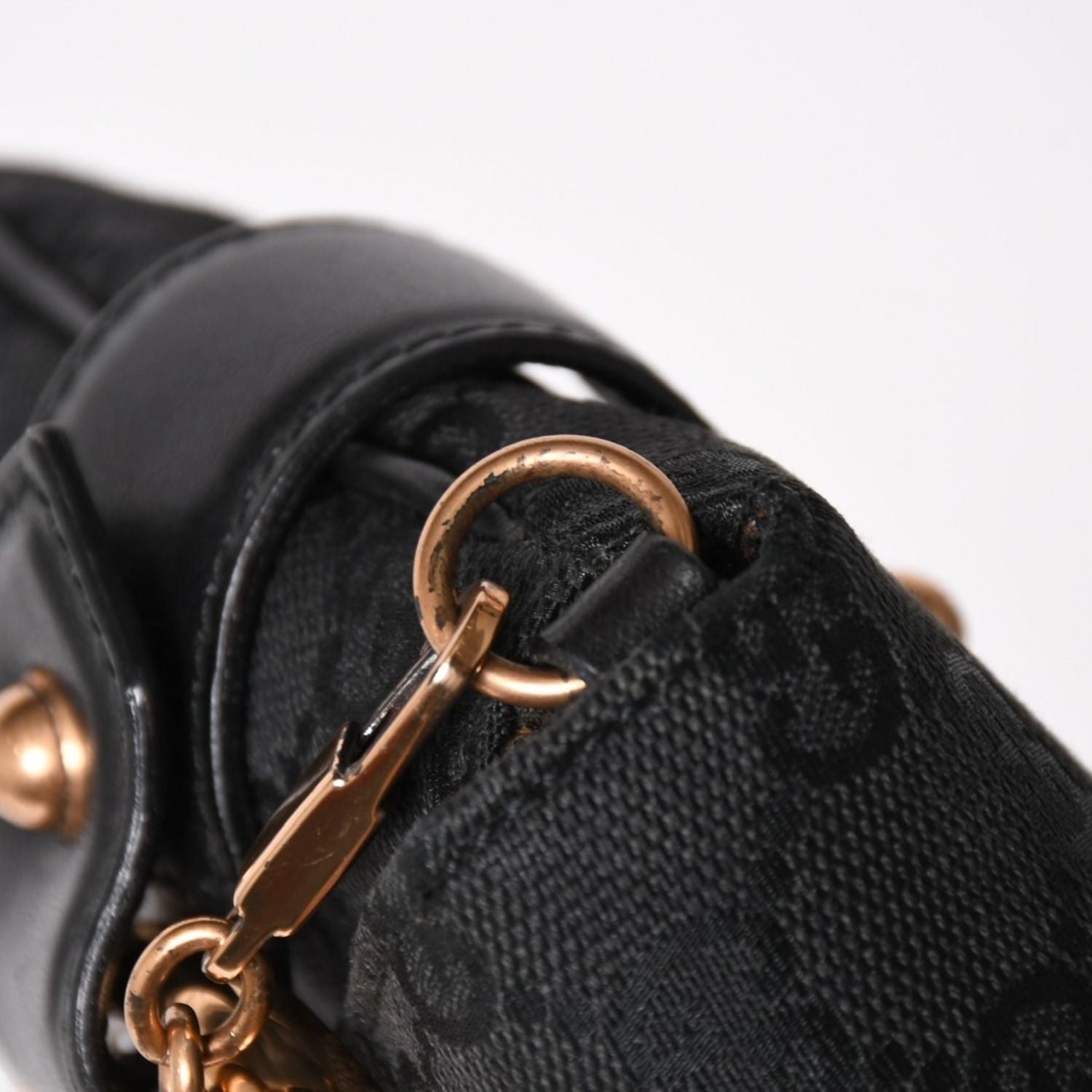 Gucci Horsebit Chain Clutch Shoulder Bag GG Canvas Silk Bamboo Black Pink Gold — view 6