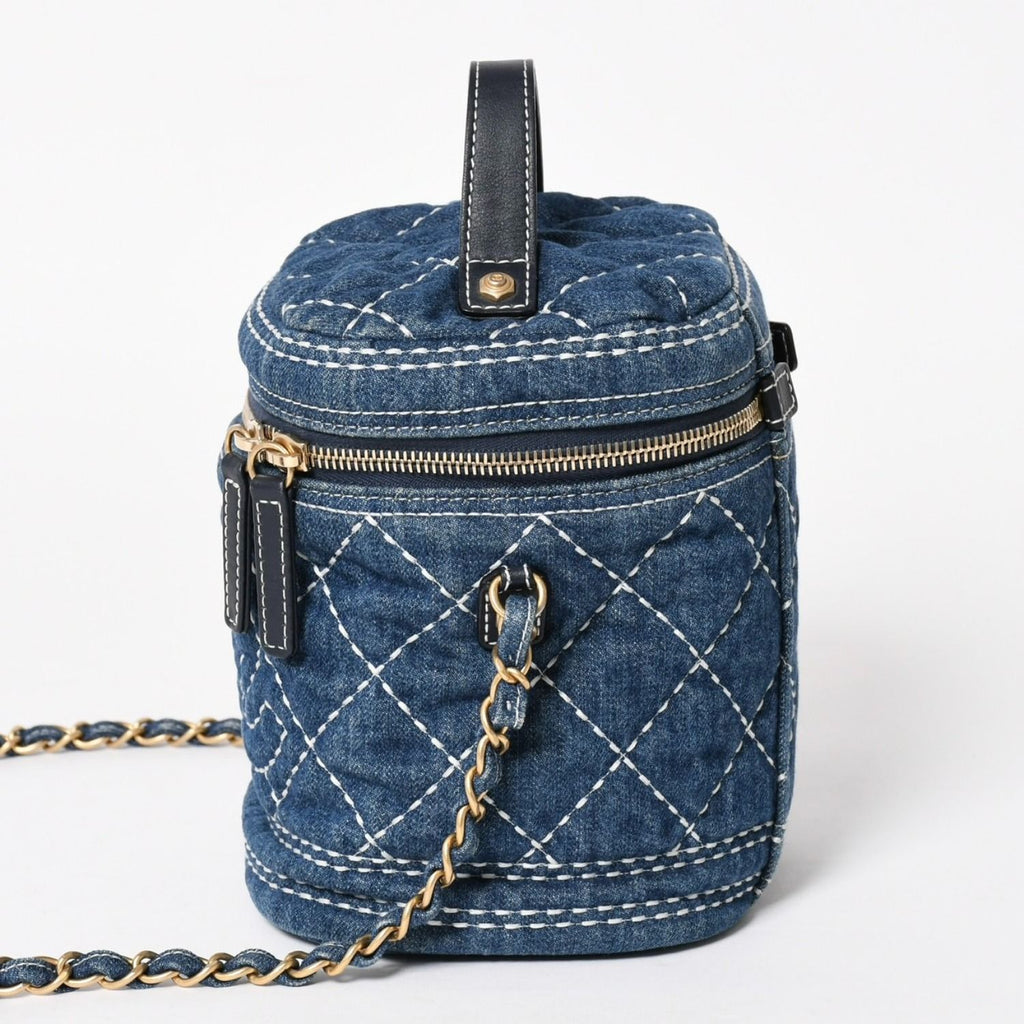 Chanel Vanity Chain Shoulder Bag CC Logo Denim Wild Stitch Gold — view 4