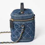 Chanel Vanity Chain Shoulder Bag CC Logo Denim Wild Stitch Gold — view 4