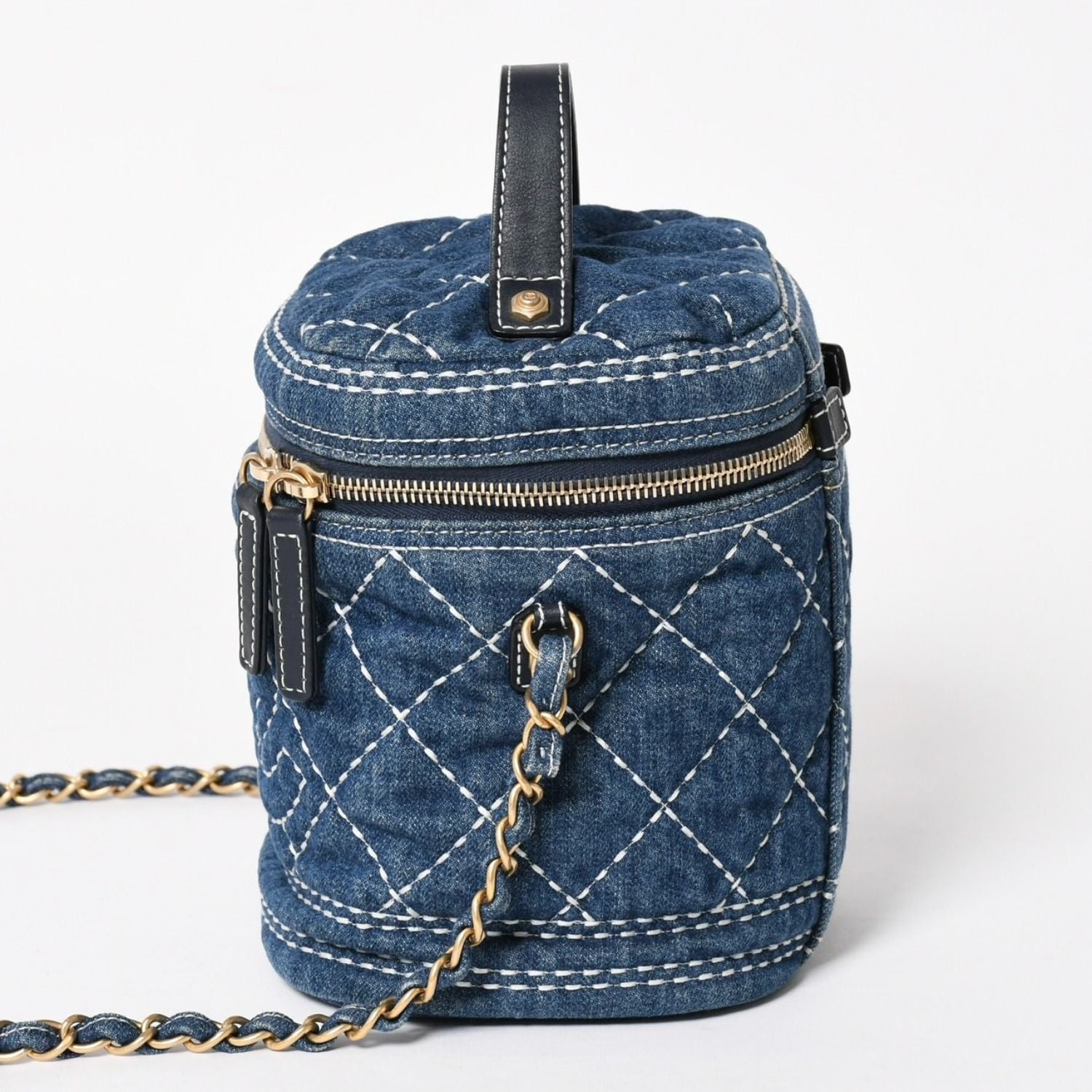 Chanel Vanity Chain Shoulder Bag CC Logo Denim Wild Stitch Gold — view 4