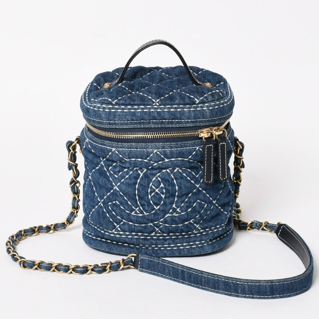 Chanel Vanity Chain Shoulder Bag CC Logo Denim Wild Stitch Gold
