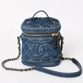 Chanel Vanity Chain Shoulder Bag CC Logo Denim Wild Stitch Gold