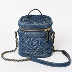 Chanel Vanity Chain Shoulder Bag CC Logo Denim Wild Stitch Gold
