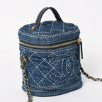 Chanel Vanity Chain Shoulder Bag CC Logo Denim Wild Stitch Gold — view 3