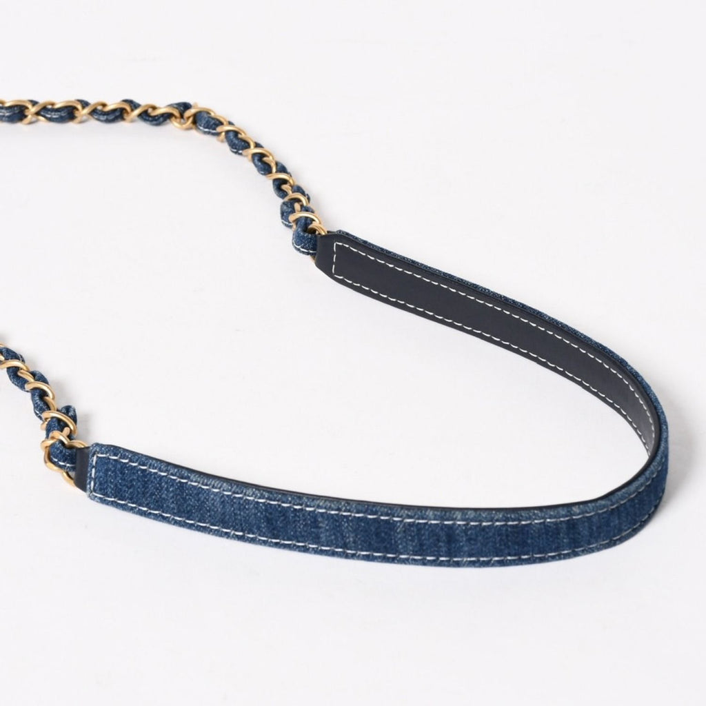 Chanel Vanity Chain Shoulder Bag CC Logo Denim Wild Stitch Gold — view 8