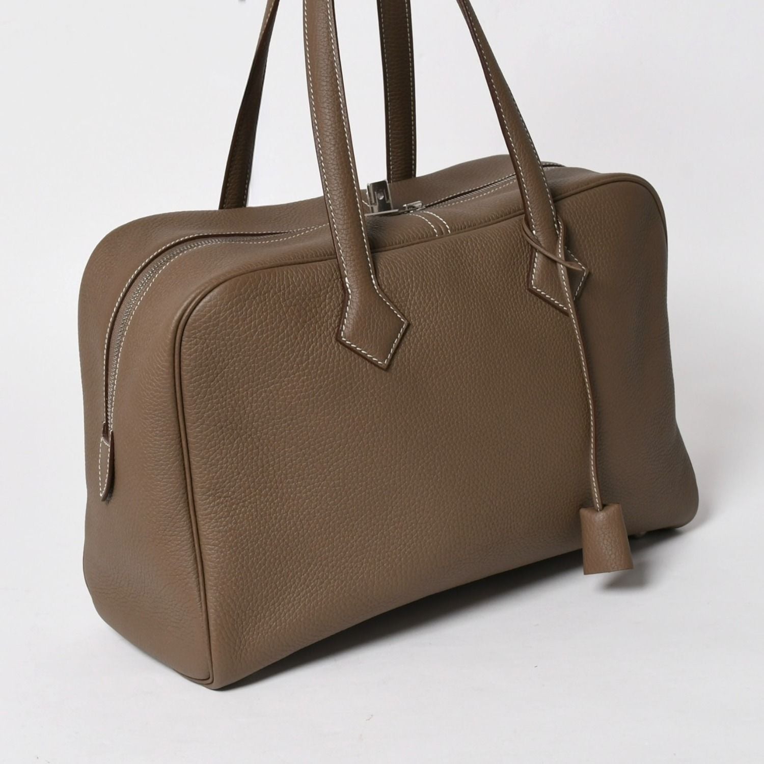Hermes Victoria 2 35 Etoupe Silver Taurillon Clemence Tote Travel Bag — view 4
