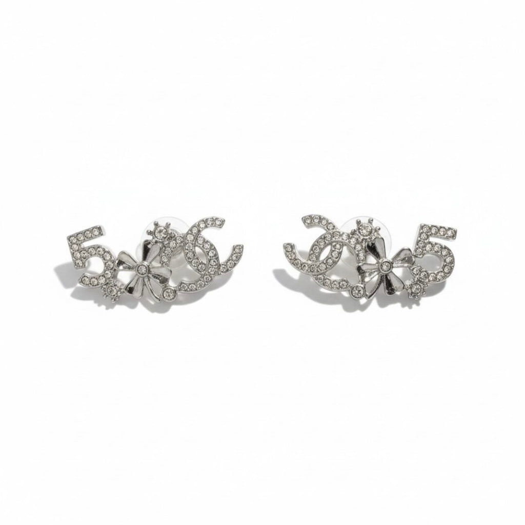 Chanel No. 5 CC Logo Rhinestone Metal Earrings
