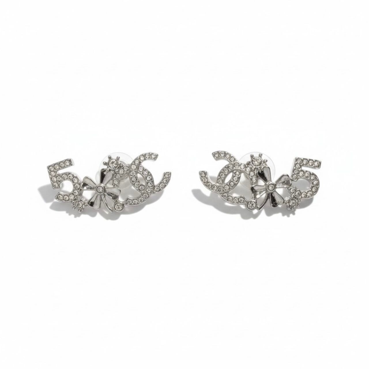 Chanel No. 5 CC Logo Rhinestone Metal Earrings