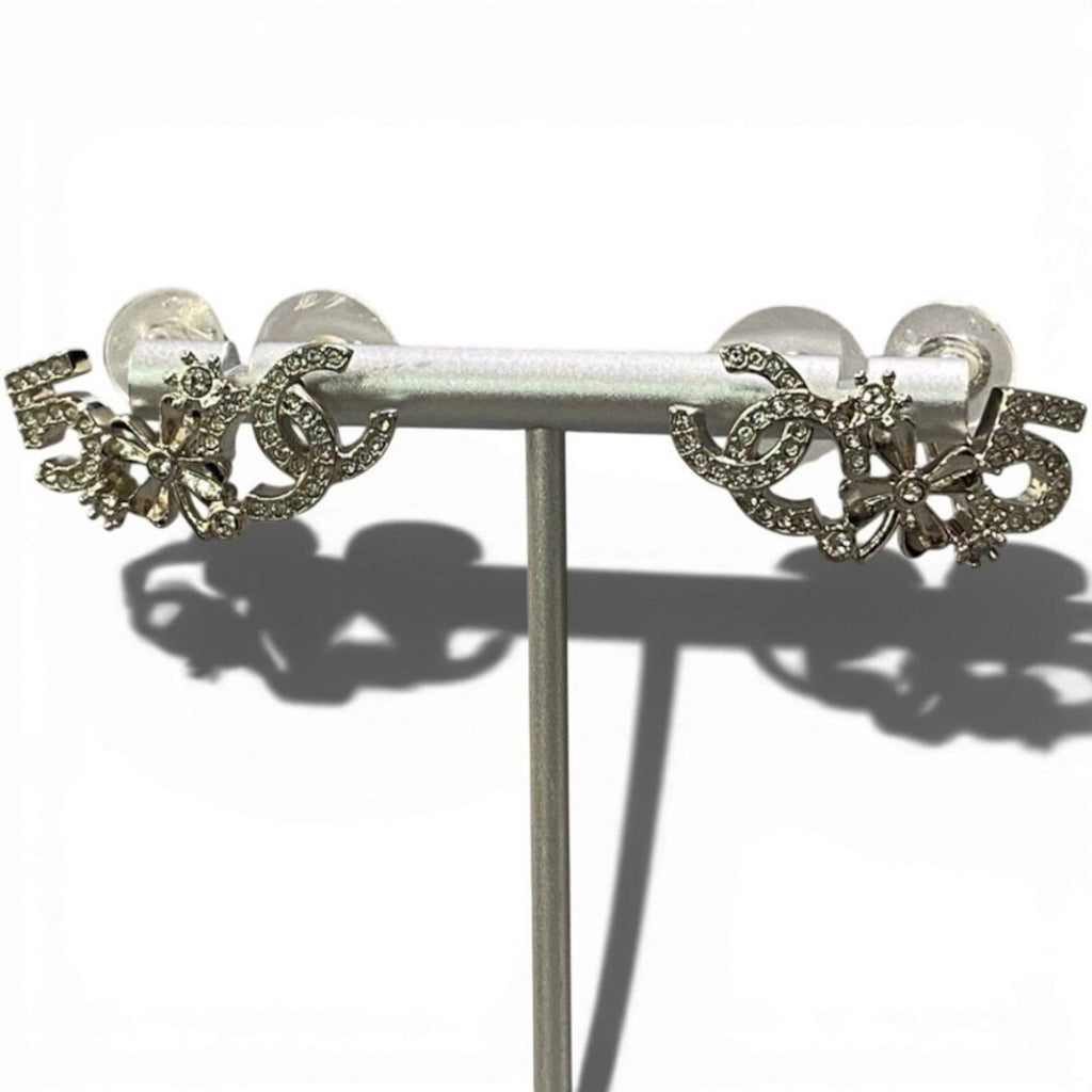 Chanel No. 5 CC Logo Rhinestone Metal Earrings — view 2