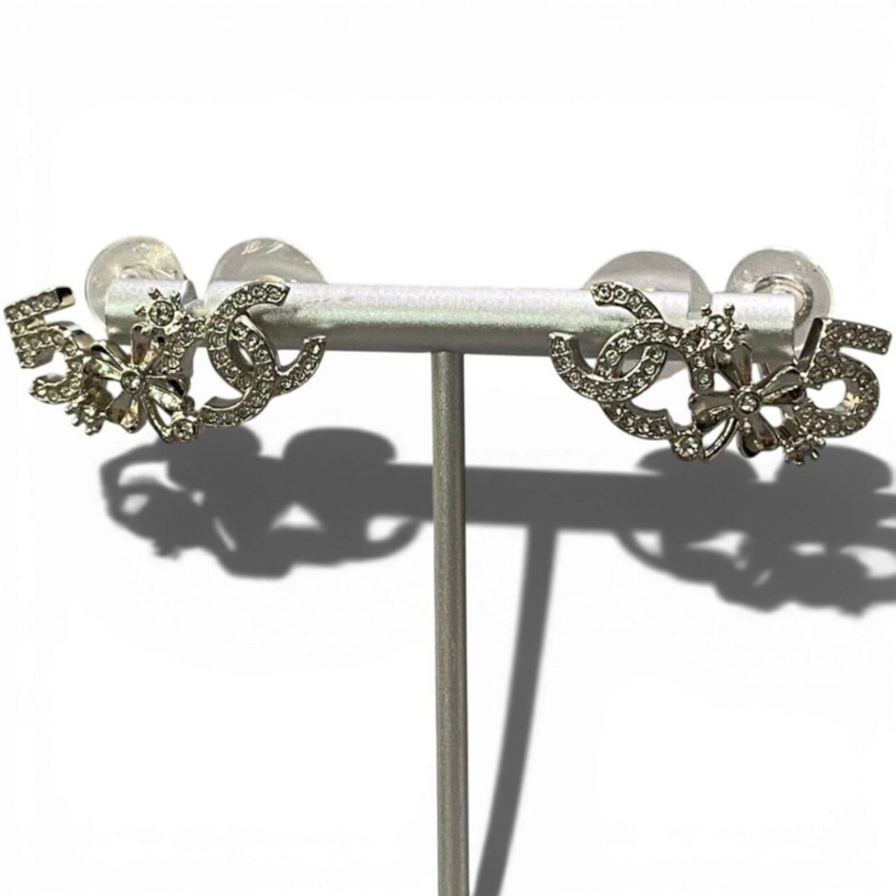 Chanel No. 5 CC Logo Rhinestone Metal Earrings — view 2