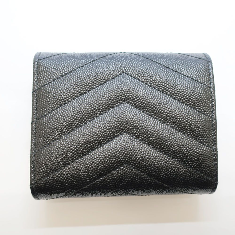 Saint Laurent Ten Multi Fold Wallet Black Leather Compact Mini Logo Quilted — view 2