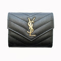 Saint Laurent Ten Multi Fold Wallet Black Leather Compact Mini Logo Quilted