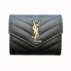 Saint Laurent Ten Multi Fold Wallet Black Leather Compact Mini Logo Quilted