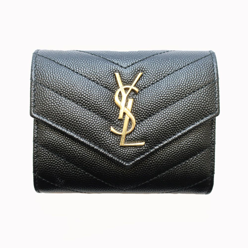 Saint Laurent Ten Multi Fold Wallet Black Leather Compact Mini Logo Quilted
