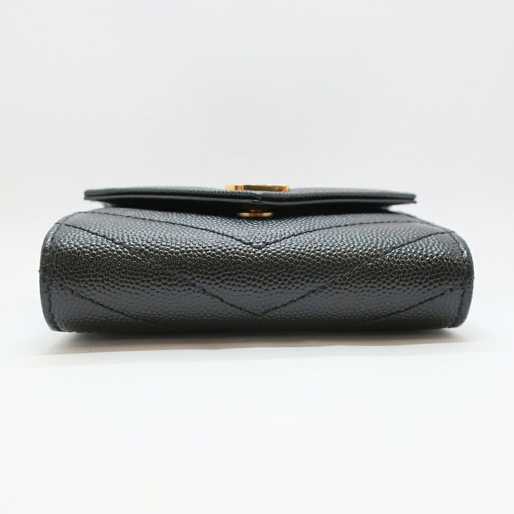 Saint Laurent Ten Multi Fold Wallet Black Leather Compact Mini Logo Quilted — view 5