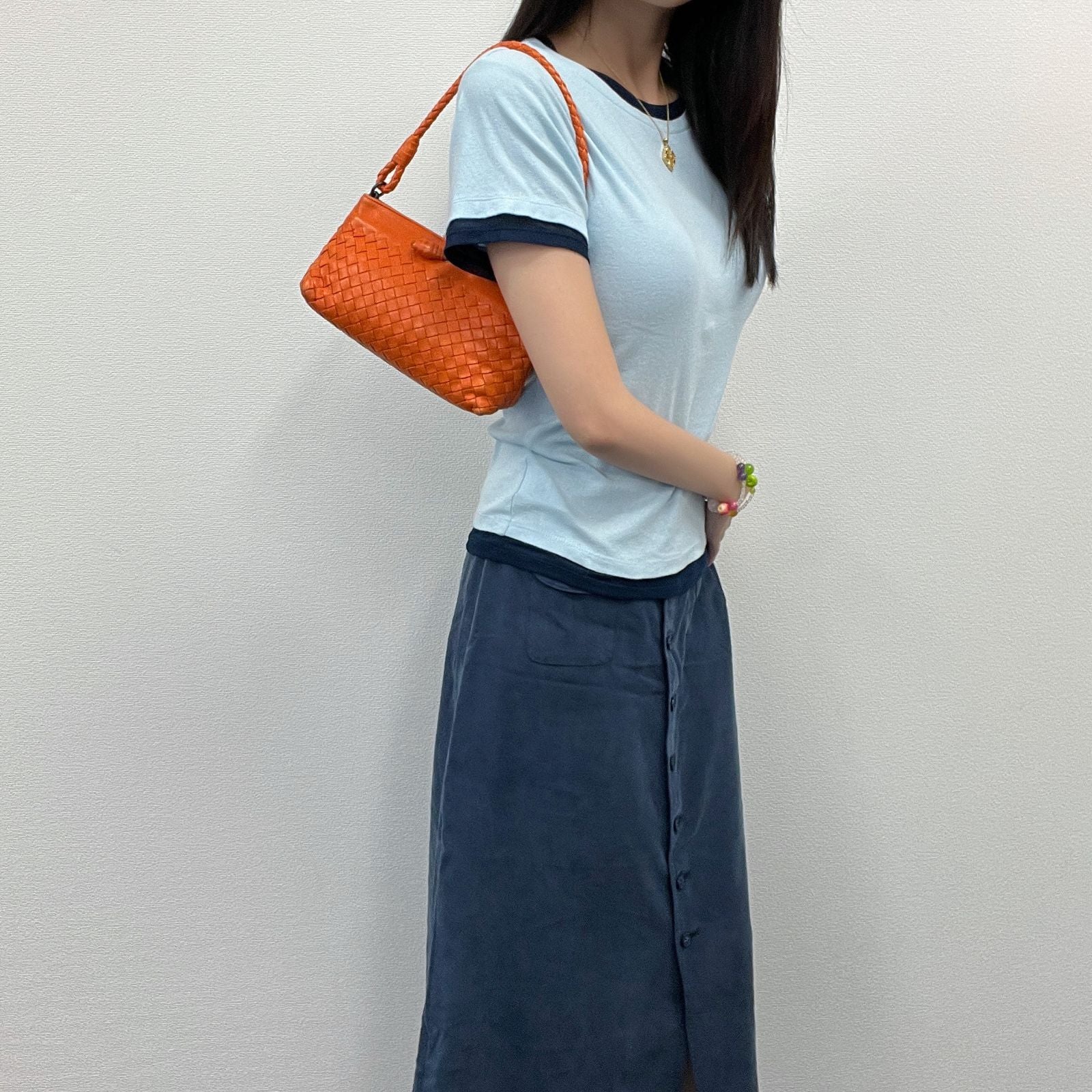 Bottega Veneta Intrecciato Shoulder Bag Leather Orange Vintage