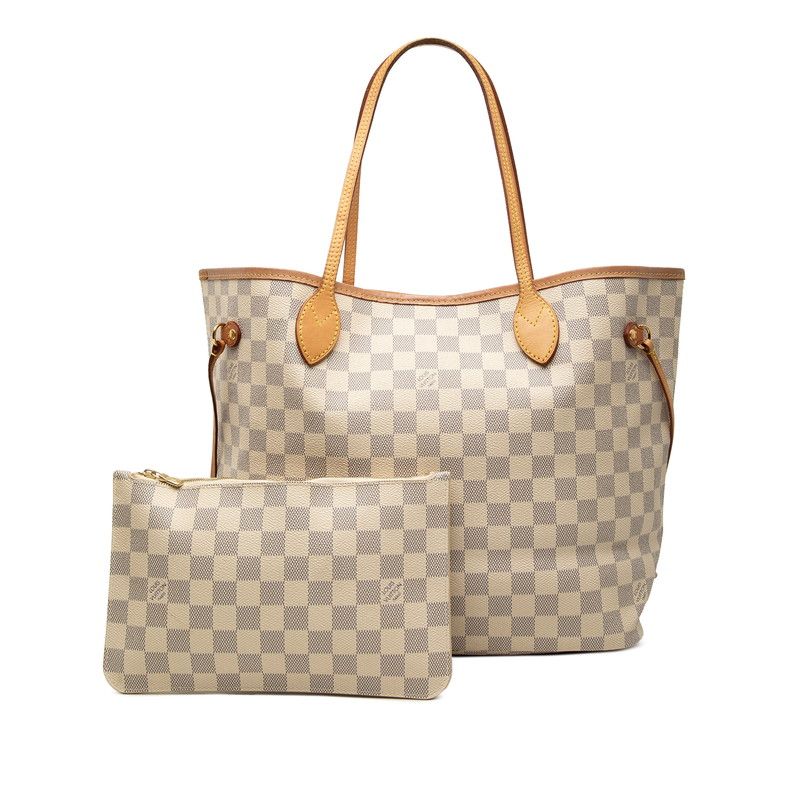 Louis Vuitton Damier Azur Neverfull MM Tote Shoulder Bag Ivory Leather — view 7