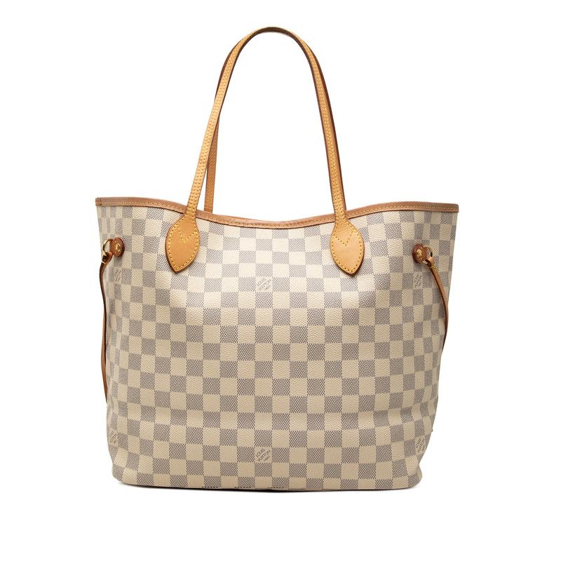 Louis Vuitton Damier Azur Neverfull MM Tote Shoulder Bag Ivory Leather