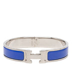 Hermes Click GM Enamel Bracelet Bangle Silver Blue Metal