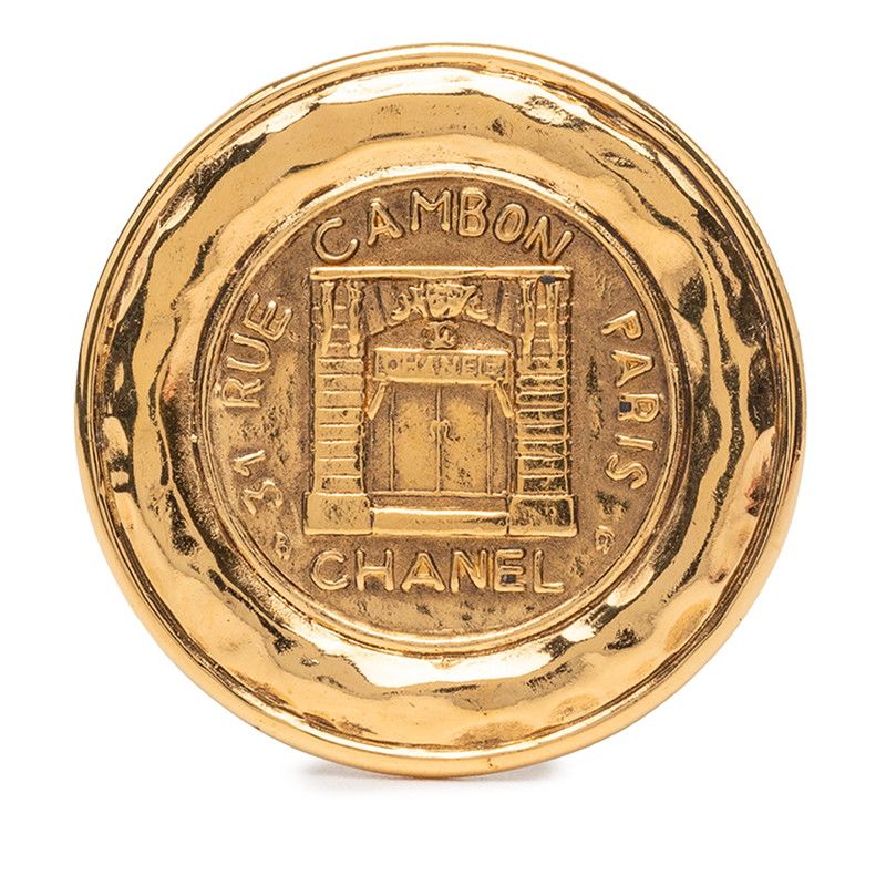 Chanel 31 Rue Cambon Vintage Round Brooch Gold Plated