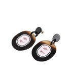 Hermes Fidelio Village PM Stud Swing Earrings Brown Pink Buffalo Horn Metal