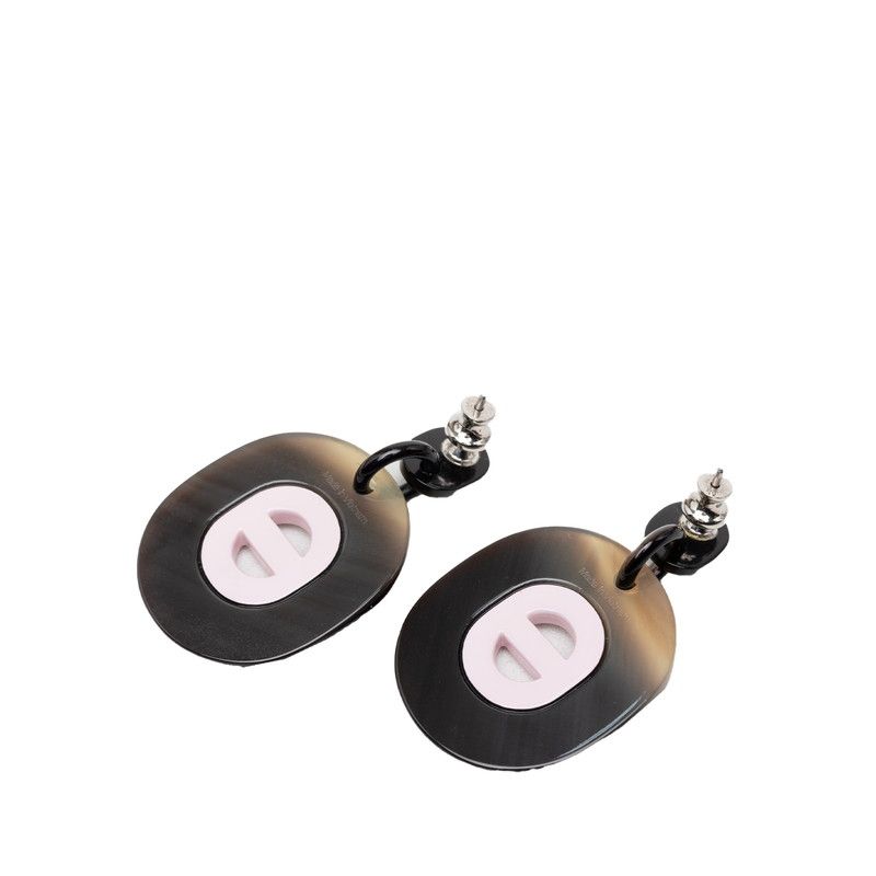 Hermes Fidelio Village PM Stud Swing Earrings Brown Pink Buffalo Horn Metal — view 2