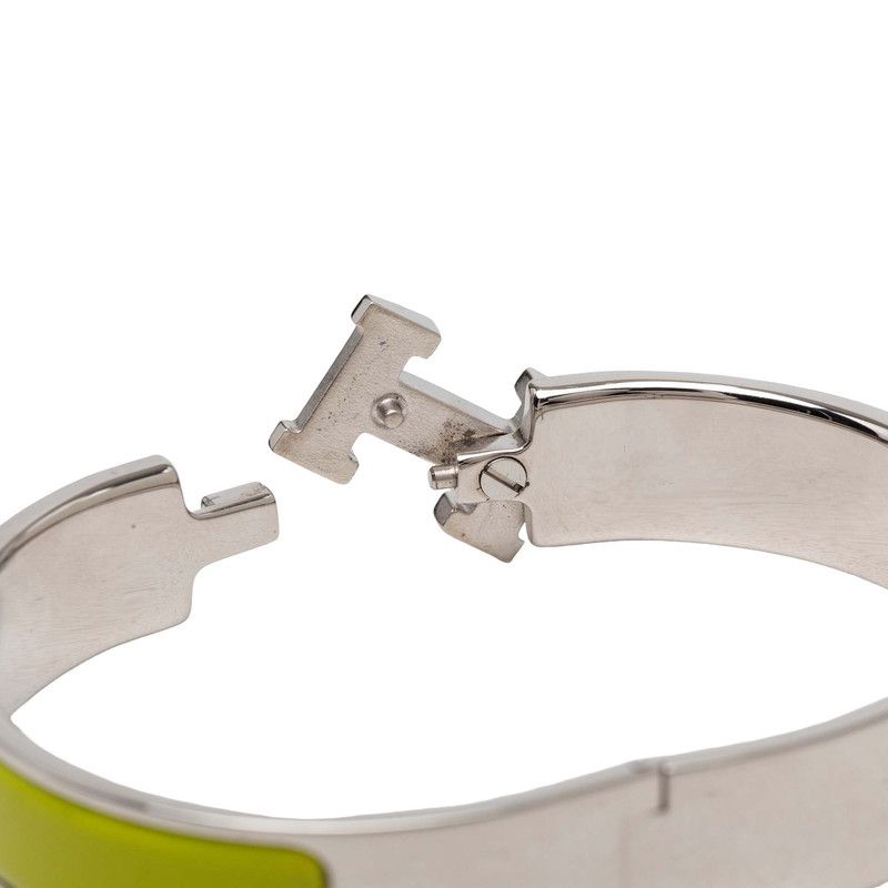Hermes Click PM Enamel Bracelet Bangle Silver Yellow Green Metal — view 5